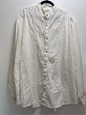 WAH Frontier Cloth Men's White Button-Up Collarless Cotton Shirt | XL | USA